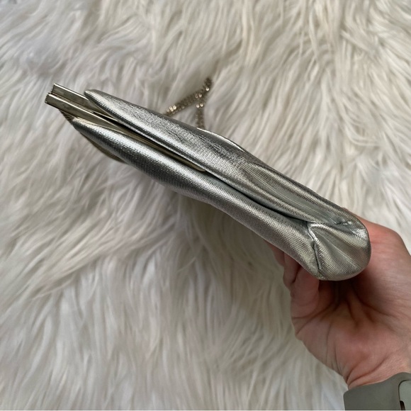 Vintage HL USA Satin Handbag Set Coin Purse Mirror Silver Convertible Chain VTG - Picture 6 of 16